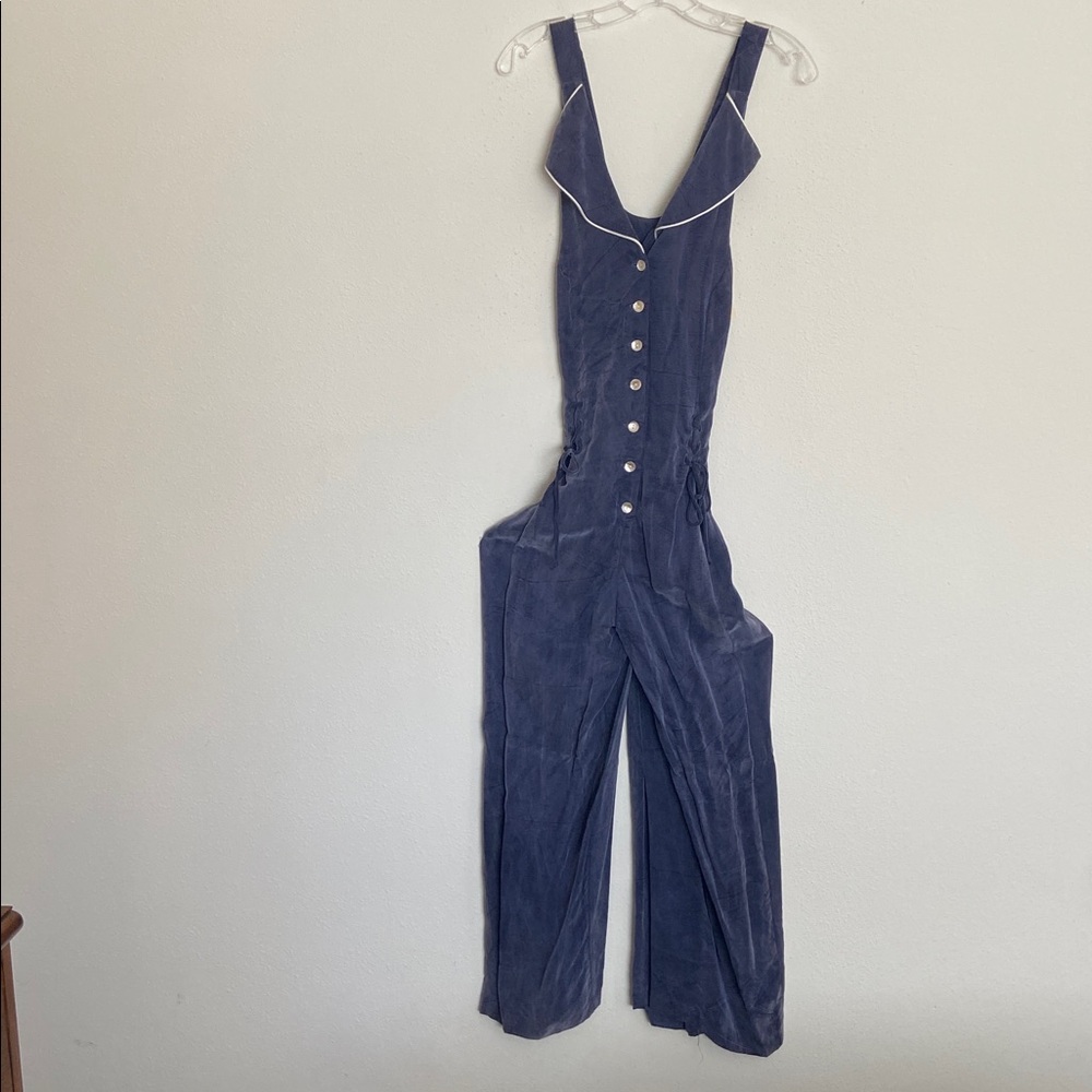Eileen West Navy Pants with White Piping and Button Front.